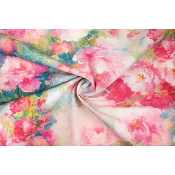 Bavlna režná abstraktní malba barevné květy