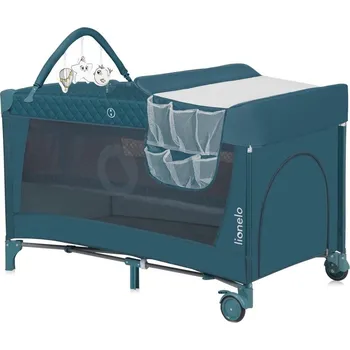 Dětská postýlka Lionelo - Cestovní postýlka FLOWER Green Turquoise