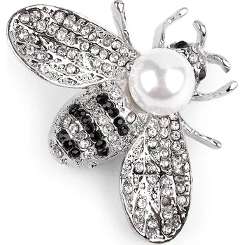 Brož Brož s broušenými kamínky a perlou včela Balení: 1 ks, Varianta: 1 crystal platina - 8596475459686