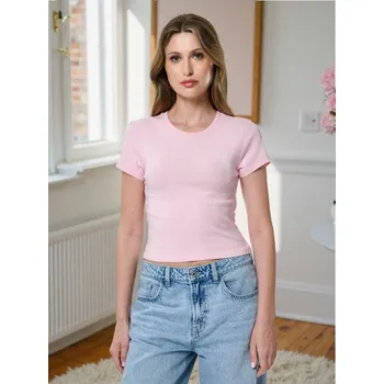 Dámské tričko Sinsay - Bavlněné tričko - pastelová růžová - 753IN-03X - 753IN-03X-M