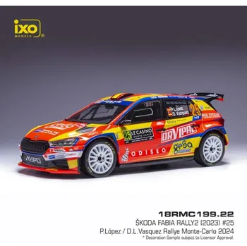 autíčko Model IXO Škoda Fabia Rally2 Monte Carlo 2024 P. Lopez 1:18