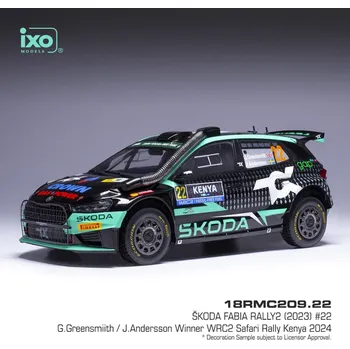 autíčko Model IXO Škoda Fabia Rally2, WRC, Safari Rallye Kenia, 2024, #22, 1:18