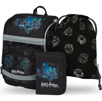 Set školních potřeb Školní aktovkový 3-dílný set BAAGL ZIPPY PLUS - Harry Potter Bradavice Lumos (aktovka, penál, sáček)