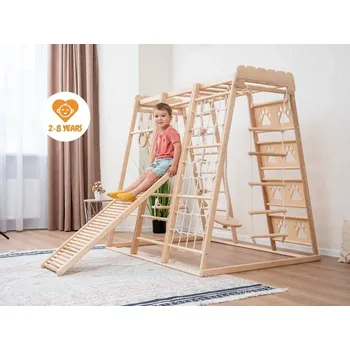 Dětské hřiště Montessori Furniture Montessori hřiště 6v1 natural s rampou/závěsnými prvky a matrací PREMIUM