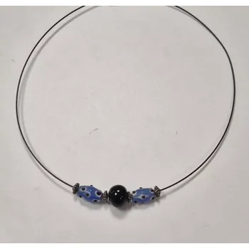 Náhrdelník Náhrdelník na lanku s vinutkami - modrá/černá