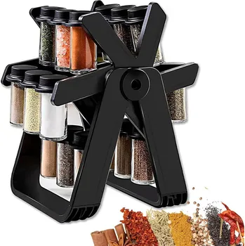 NÁDOBY NA KOŘENÍ OTOČNÝ STOJAN NA KOŘENKY + 18 SKLENIČEK + SAMOLEPKY