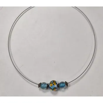 Náhrdelník Náhrdelník na lanku s vinutkami - modrá/žlutá