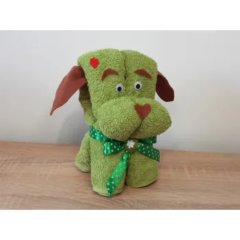 Dekorativní polštářek Dárkový pejsek z ručníku Alík zelený