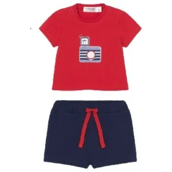 MAYORAL chlapecký set tričko KR a kraťasy červená/modrá vel. 70 cm