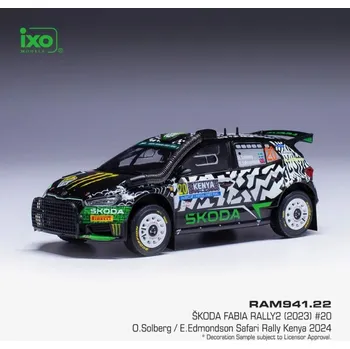 autíčko Model IXO Škoda Fabia Rally2 #20 Solberg/Edmonson WRC Safari Rallye Kenia 2024 1:43