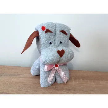 Dekorativní polštářek Dárkový pejsek z ručníku Sultán světle šedý