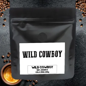 Zrnková káva Wild Cowboy Crema 200g - Jemně pražená káva s hickory dřevem Arabica 100% (degustační balení)