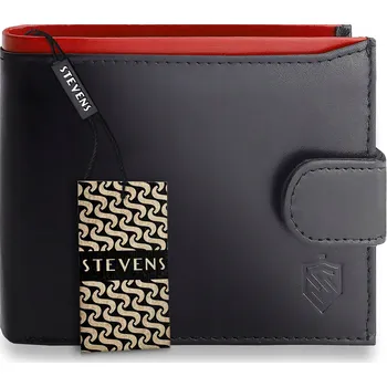 Peněženka Pánská Kožená Peněženka STEVENS Černá Elegantní s RFID Ochranou z Pravé Kůže