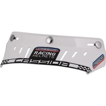 Helma na motorku CASSIDA plochý kšilt Oxygen/Eso Racing Spirit (bílý, cvakání na druky)