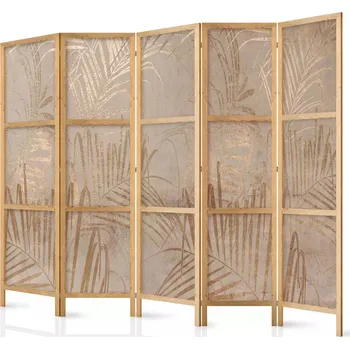 Paraván Dřevěný paraván Fabulo 5-dílný - Zlaté palmy 172 x 225 cm | potisk na jedné straně paravánu