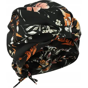 Čepice Hedvábný turban, ochrana vlasů - vzor noční kytice