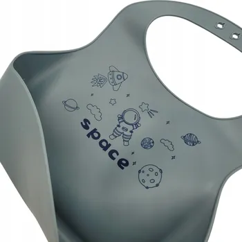 Bryndák Silikonový dětský bryndák s kapsičkou - motiv vesmír, měkký