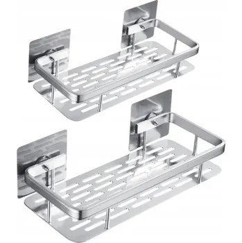 Obraz Koupelnová polička závěsná samolepicí stříbrná inox košík sada 2 ks