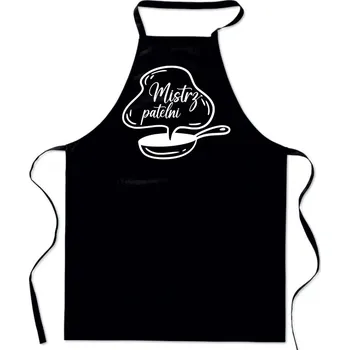 Kuchyňská zástěra Černá kuchyňská zástěra S POTISKEM Frying Pan Master, pánský dárek pro tátu
