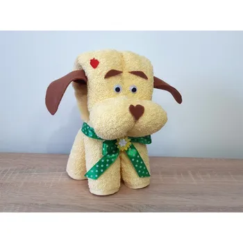 Dekorativní polštářek Dárkový pejsek z ručníku Brok světle žlutý