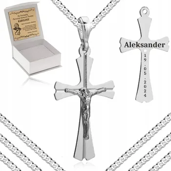 Řetízek STŘÍBRNÝ ŘETÍZEK K PRVNÍMU SVATÉMU PŘIJÍMÁNÍ + STŘÍBRNÝ KŘÍŽEK JEŽÍŠ PR 925 + GRAVÍROVÁNÍ SVATÉ PŘIJÍMÁNÍ