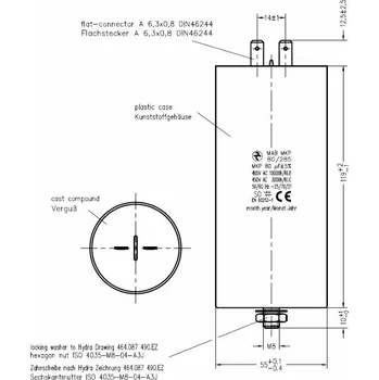 Kondenzátor Hydra MAB MKP 80/285/E2 kondenzátor motorový 80uF