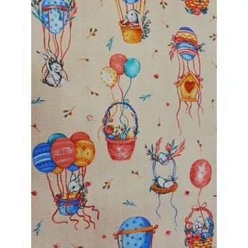 Bavlněná látka vafle šíře 50 cm - velikonoční zajíček na lososové (10cm)