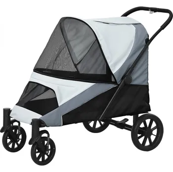 Kočárek pro psa Skládací kočárek pro velké psy do 30 kg s brzdami | šedý