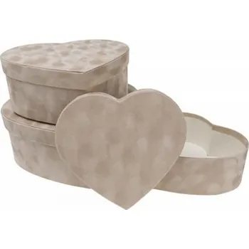 Sada dárkových krabiček ve tvaru srdce – 3 ks – béžová, semišový povrch sada