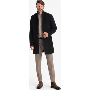 Pánský zimní kabát Jednořadý dlouhý pánský kabát ve stylu kostýmu - V1 OM-COWC-0105 Barva: Černá, Velikost: L