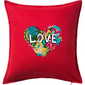 Polštář Love nápis květovaný - Polštář 50x50 - 50x50 - Pouze potah ( Červená )