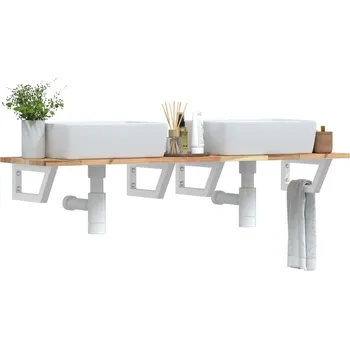 Koupelnový nábytek Deska pod umyvadlo nástěnná ocel a masivní akáciové dřevo Hnědá3302686