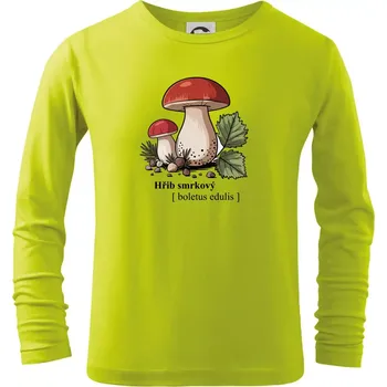 Chlapecké tričko Hřib smrkový - Boletus edulis kreslený - Triko dětské Long Sleeve - 122 cm/6 let ( Limetková )