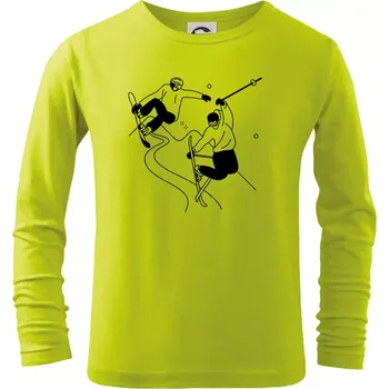 Lyžovaní - kresleny obrázek - Triko dětské Long Sleeve - 158 cm/12 let ( Limetková )