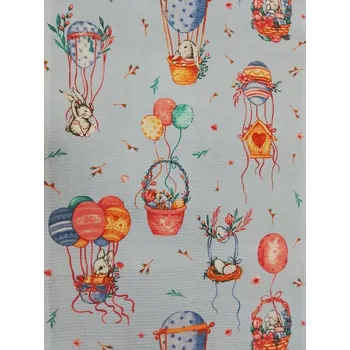 Bavlněná látka vafle šíře 50 cm - velikonoční zajíček na modré (10cm)