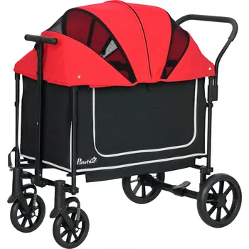Kočárek pro psa Skládací kočárek pro velké psy do 30 kg | červený + černý