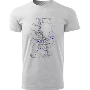 Vrchlabí - Mapa s vodními toky - Triko extra velké (5-8XL) - 7XL ( Světlešedý Melír )