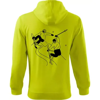 Pánská mikina Lyžovaní - kresleny obrázek - Mikina s kapucí na zip trendy zipper - 2XL ( Limetková )