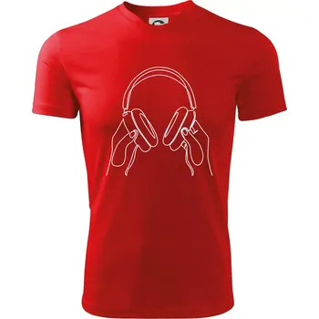 Chlapecké tričko Sluchátka jedním tahem - Dětské triko sportovní (dresovina) - 146 cm/10 let ( Červená )