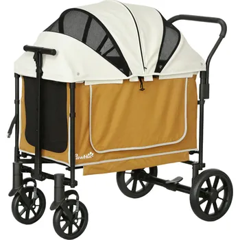 Kočárek pro psa Skládací kočárek pro velké psy do 30 kg | hnědý