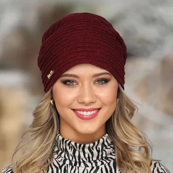 Čepice Dámská čepice Krumlovanka W-0026/Z4P červeno-vínový melange