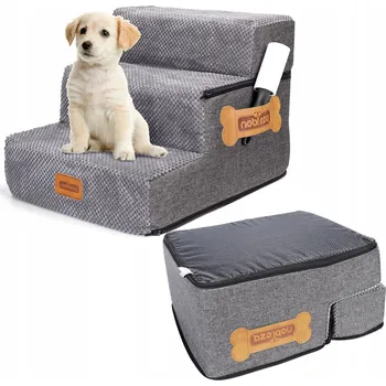 Schody a rampa pro psa Schody schůdky pro psa rampa plošina 3 stupně 34 cm 2v1 pelíšek pro psa šedá