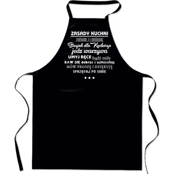 Kuchyňská zástěra Bavlněná černá ZÁSTĚRA S POTISKEM Kuchyňská PRAVIDLA KUCHYNĚ pro muže