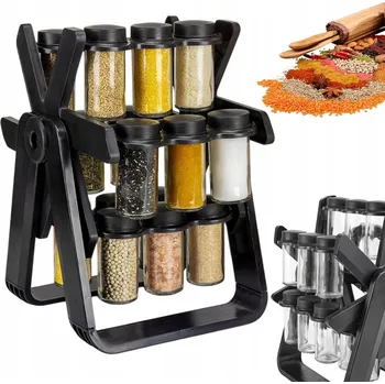 Kořenka NÁDOBY NA KOŘENÍ OTOČNÝ STOJAN NA KOŘENKY 18 KS SKLENICE