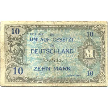 Sběratelství NĚMECKO. Allierte Militärbehörde. 10 Mark 1944. Tisk SSSR. Ro. 203d.