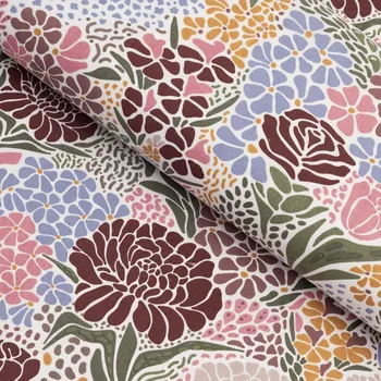 Bavlněná látka/plátno Sandra SA-648 Akvarelové květiny na bílém - šířka 160 cm