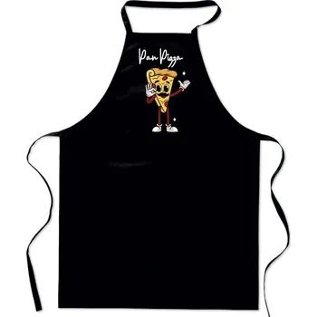 Kuchyňská zástěra Zástěra s potiskem Pan Pizza Král Pizzy Černá