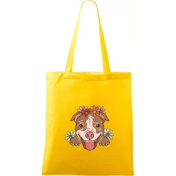 Americký stafordširský teriér hlava s květinami - Taška bavlněná - 42 x 38 cm ( Žlutá )