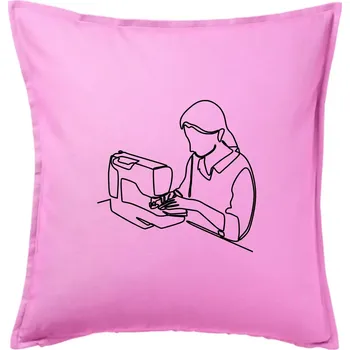 Polštář Švadlena a šicí stroj jedním tahem - Polštář 50x50 - 50x50 - Pouze potah ( Růžová )
