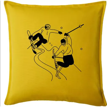 Polštář Lyžovaní - kresleny obrázek - Polštář 50x50 - 50x50 - Pouze potah ( Žlutá )